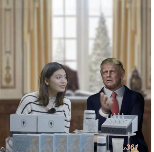 “特朗普”沖進直播間 為蔻之初面膜站臺(圖1)